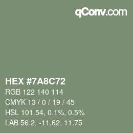 Color code: HEX #7A8C72 | qconv.com