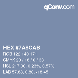 Color code: HEX #7A8CAB | qconv.com