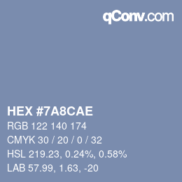 Color code: HEX #7A8CAE | qconv.com