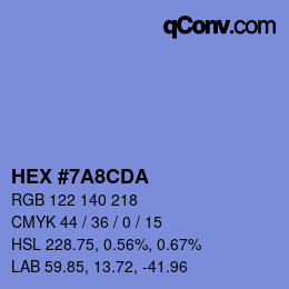 カラーコード: HEX #7A8CDA | qconv.com