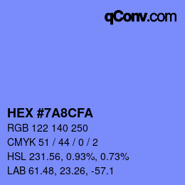 カラーコード: HEX #7A8CFA | qconv.com