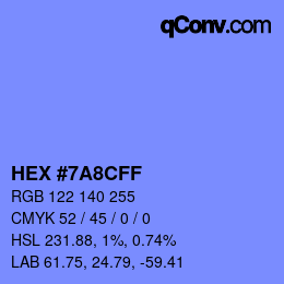 Farbcode: HEX #7A8CFF | qconv.com