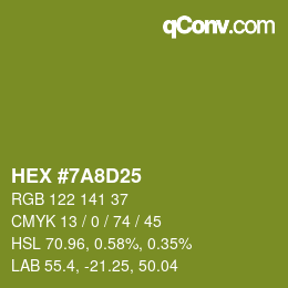 Color code: HEX #7A8D25 | qconv.com