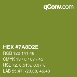 Color code: HEX #7A8D2E | qconv.com