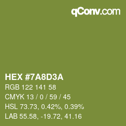 颜色代码: HEX #7A8D3A | qconv.com