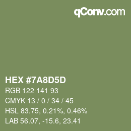 カラーコード: HEX #7A8D5D | qconv.com