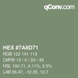 Color code: HEX #7A8D71 | qconv.com