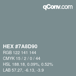 颜色代码: HEX #7A8D90 | qconv.com