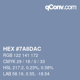 Color code: HEX #7A8DAC | qconv.com