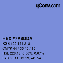 Color code: HEX #7A8DDA | qconv.com