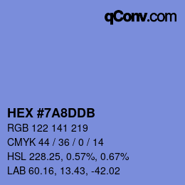 Color code: HEX #7A8DDB | qconv.com