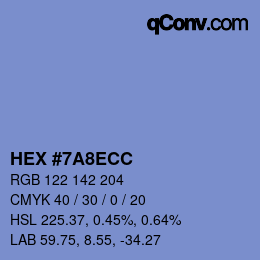 Color code: HEX #7A8ECC | qconv.com