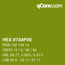 カラーコード: HEX #7A8F0E | qconv.com