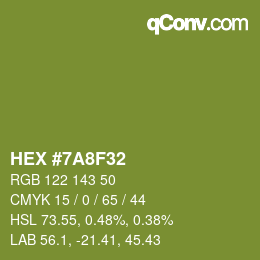 カラーコード: HEX #7A8F32 | qconv.com