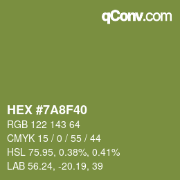 Color code: HEX #7A8F40 | qconv.com