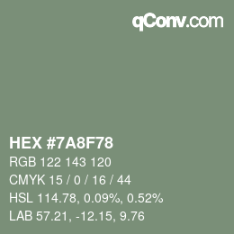 Color code: HEX #7A8F78 | qconv.com