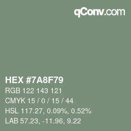 Color code: HEX #7A8F79 | qconv.com