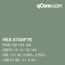 Farbcode: HEX #7A8F7E | qconv.com