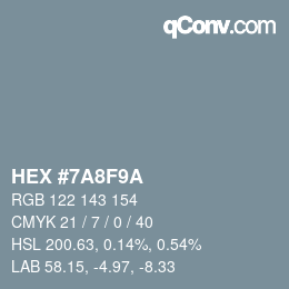 Color code: HEX #7A8F9A | qconv.com