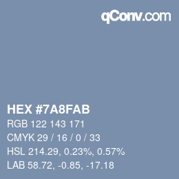 Color code: HEX #7A8FAB | qconv.com