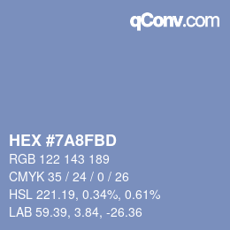 Color code: HEX #7A8FBD | qconv.com