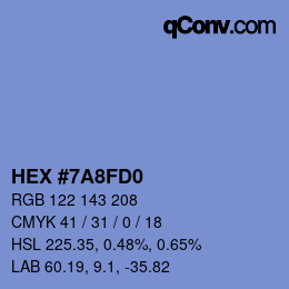 Color code: HEX #7A8FD0 | qconv.com
