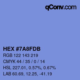 Color code: HEX #7A8FDB | qconv.com