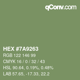 Farbcode: HEX #7A9263 | qconv.com