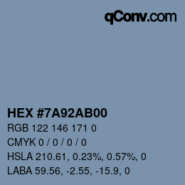 カラーコード: HEX #7A92AB00 | qconv.com