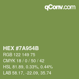 Farbcode: HEX #7A954B | qconv.com