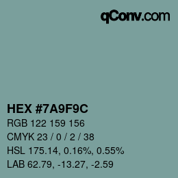 Color code: HEX #7A9F9C | qconv.com