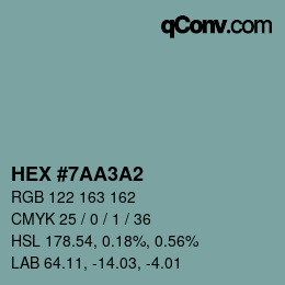 カラーコード: HEX #7AA3A2 | qconv.com