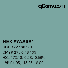Farbcode: HEX #7AA6A1 | qconv.com