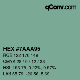 カラーコード: HEX #7AAA95 | qconv.com