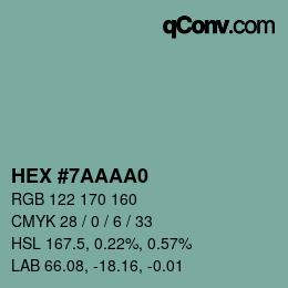 颜色代码: HEX #7AAAA0 | qconv.com