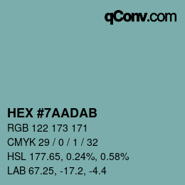 Color code: HEX #7AADAB | qconv.com