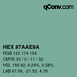 カラーコード: HEX #7AAE9A | qconv.com