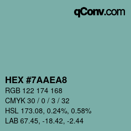 颜色代码: HEX #7AAEA8 | qconv.com