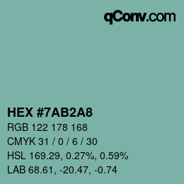 カラーコード: HEX #7AB2A8 | qconv.com