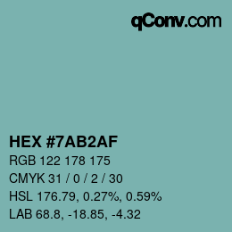 Color code: HEX #7AB2AF | qconv.com