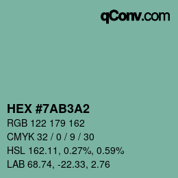 颜色代码: HEX #7AB3A2 | qconv.com