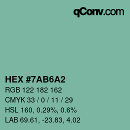 カラーコード: HEX #7AB6A2 | qconv.com