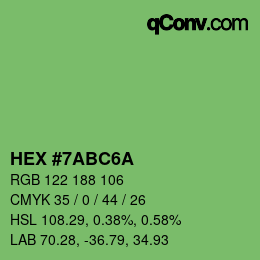 Color code: HEX #7ABC6A | qconv.com