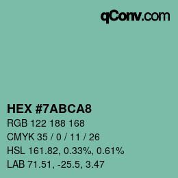 颜色代码: HEX #7ABCA8 | qconv.com