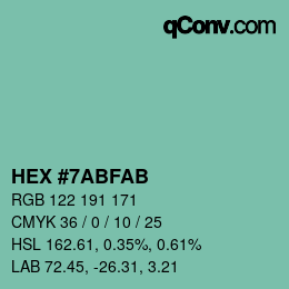 カラーコード: HEX #7ABFAB | qconv.com