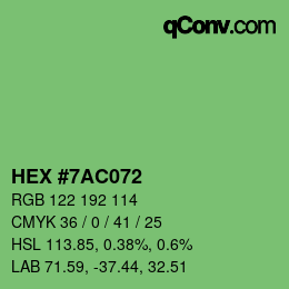 Farbcode: HEX #7AC072 | qconv.com