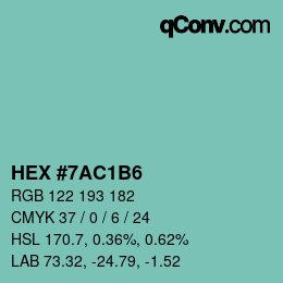 カラーコード: HEX #7AC1B6 | qconv.com