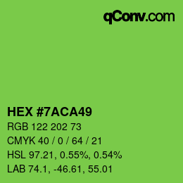 カラーコード: HEX #7ACA49 | qconv.com