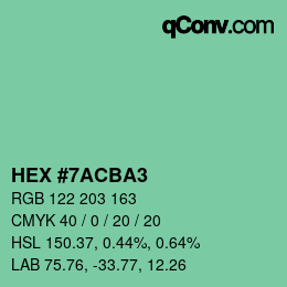 カラーコード: HEX #7ACBA3 | qconv.com