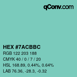 カラーコード: HEX #7ACBBC | qconv.com